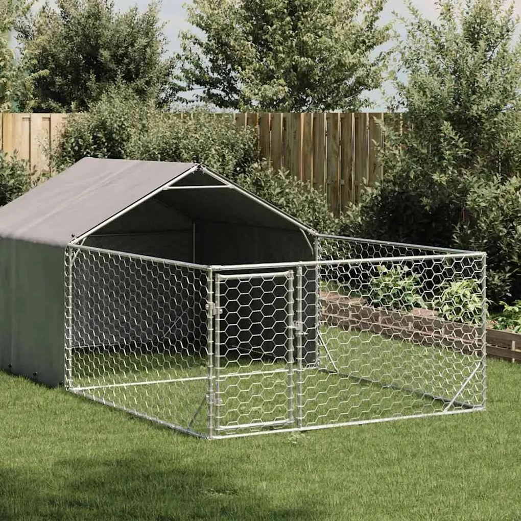 Cuccia Per Cani Da Esterno Con Recinto 5x2x1,5m Acciaio Zincato /
