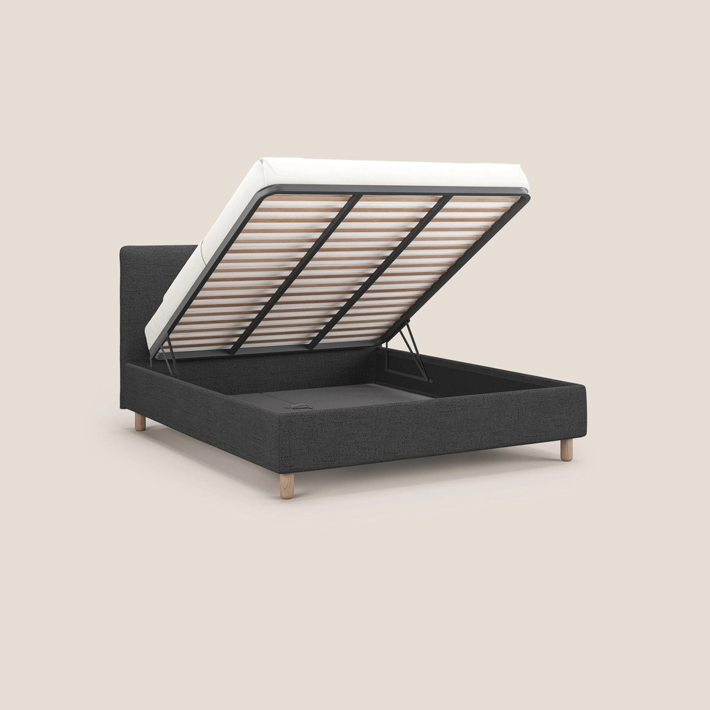 Serena letto contenitore salvaspazio scandinavo in tessuto fiammato impermeabile T03 grigio