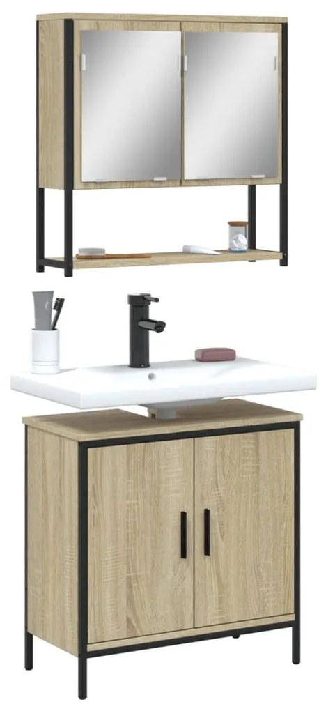 Set mobili da bagno 2 pz rovere sonoma in legno multistrato