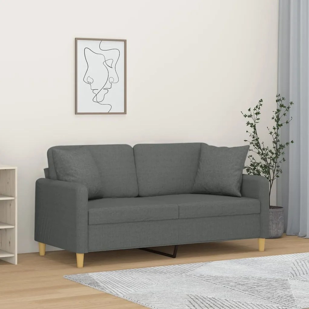 Divano A 2 Posti Con Cuscini Grigio Scuro 140 Cm İn Tessuto /