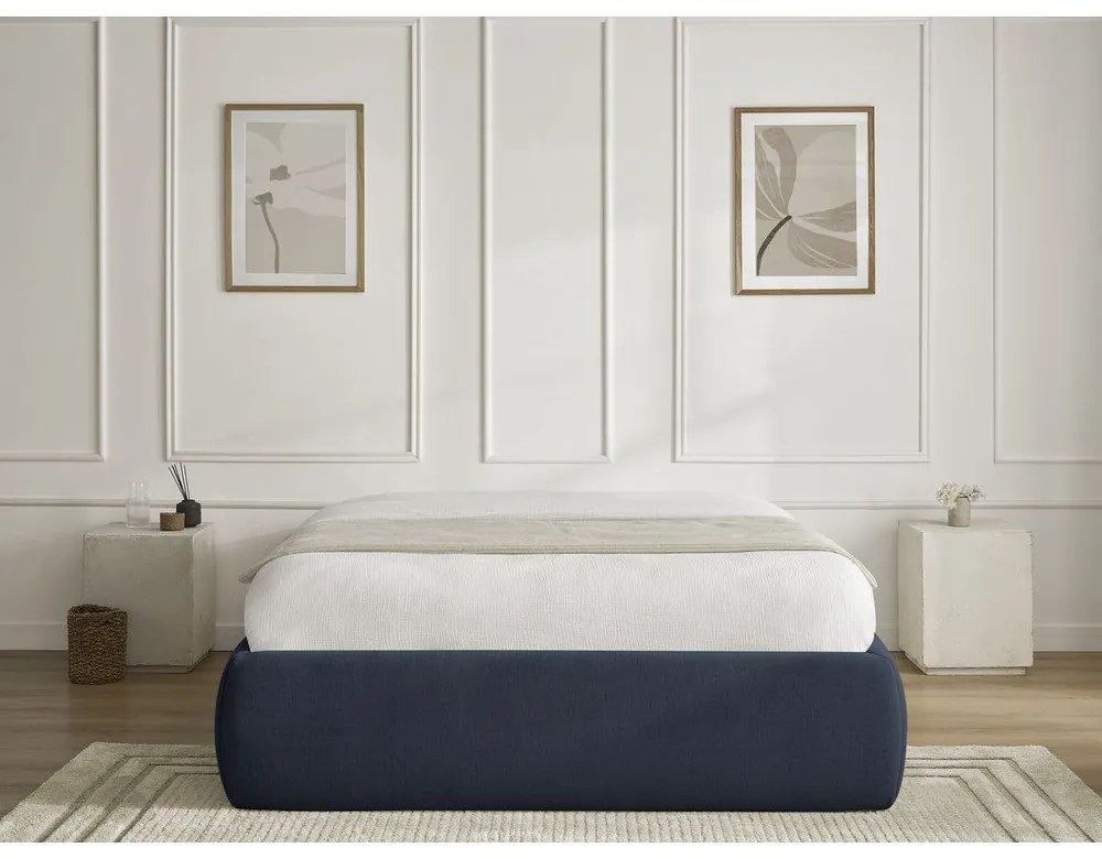 Letto matrimoniale imbottito blu scuro con contenitore/senza testiera con rete inclusa 180x200 cm Inera – Bobochic Paris