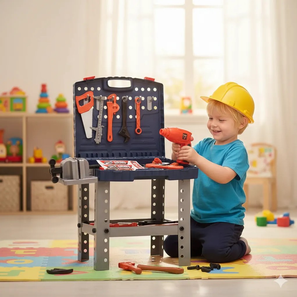 Banco Da Lavoro Per Bambini 69 Pz Valigetta Richiudibile Con Trapano Giocattolo...