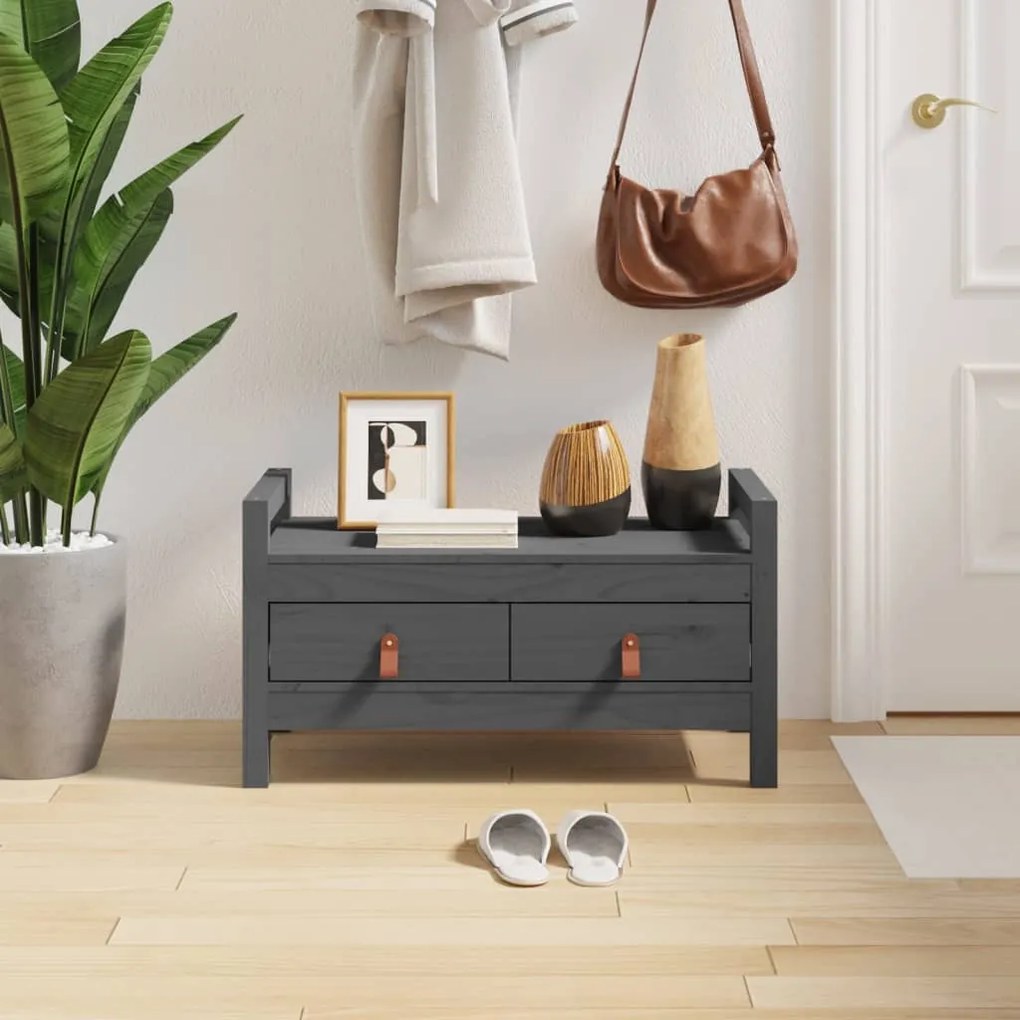 Panca Da Ingresso Grigio 80x40x43 Cm İn Legno Massello Di Pino /