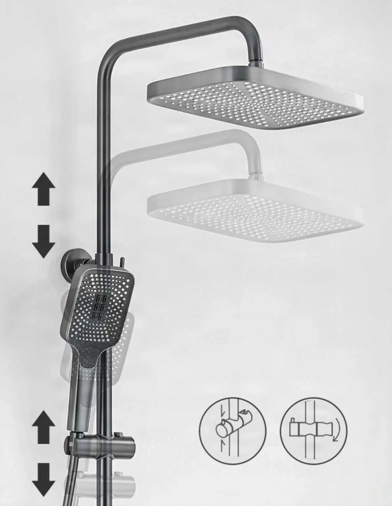 Sistema doccia esterno ELT1104 termostatico digitale a 4 uscite, grigio canna di fucile — Gunmetal - bianco