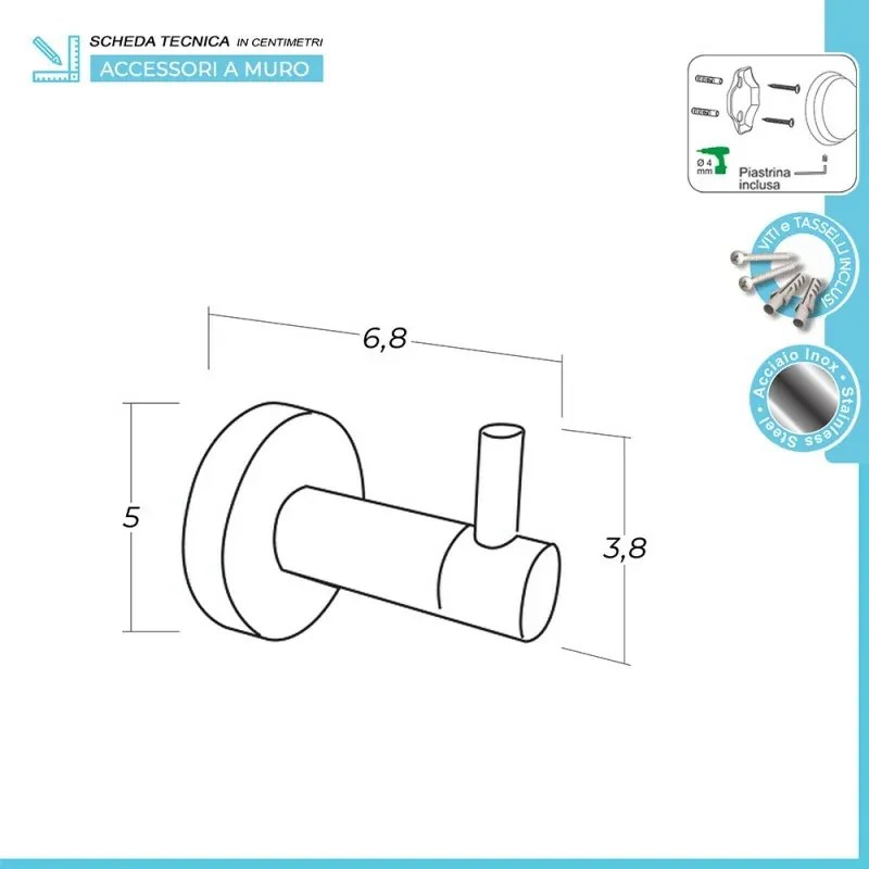 Set accessori a muro 5 pezzi in acciaio inox satinato e viti incluse Galassia