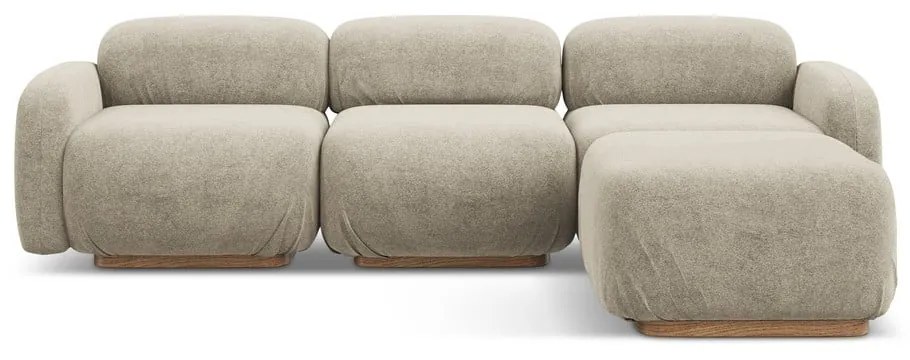 Divano angolare componibile beige con rivestimento in bouclé Ailani – Makamii