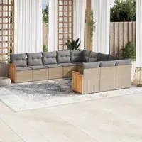 Set Divani da Giardino 11 pz con Cuscini Beige in Polyrattan 3260512