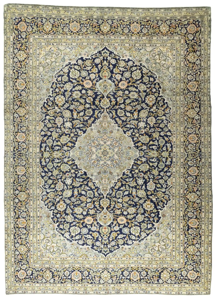 Kashan Tappeto 410 x 300 Blu (Iran) Annodato A Mano
