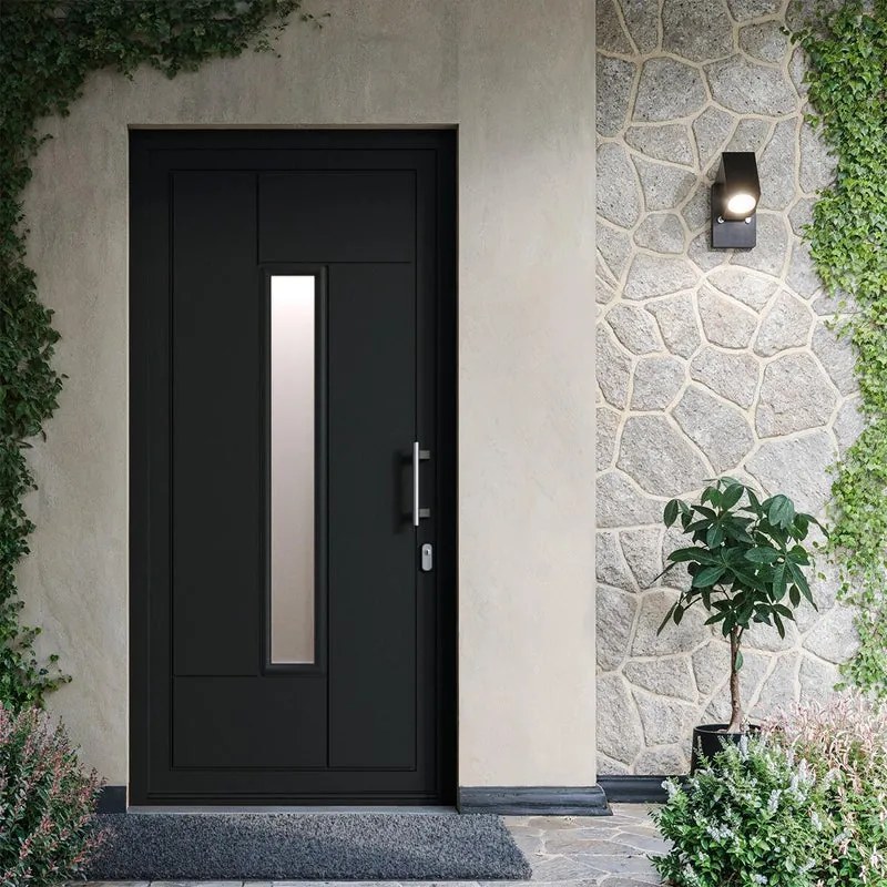 Portoncino d'ingresso DOLCETTI in PVC pannello bugnato mod.191 con vetro L 90 x H 210 cm in PVC antracite, apertura spingere a destra, falso telaio non incluso