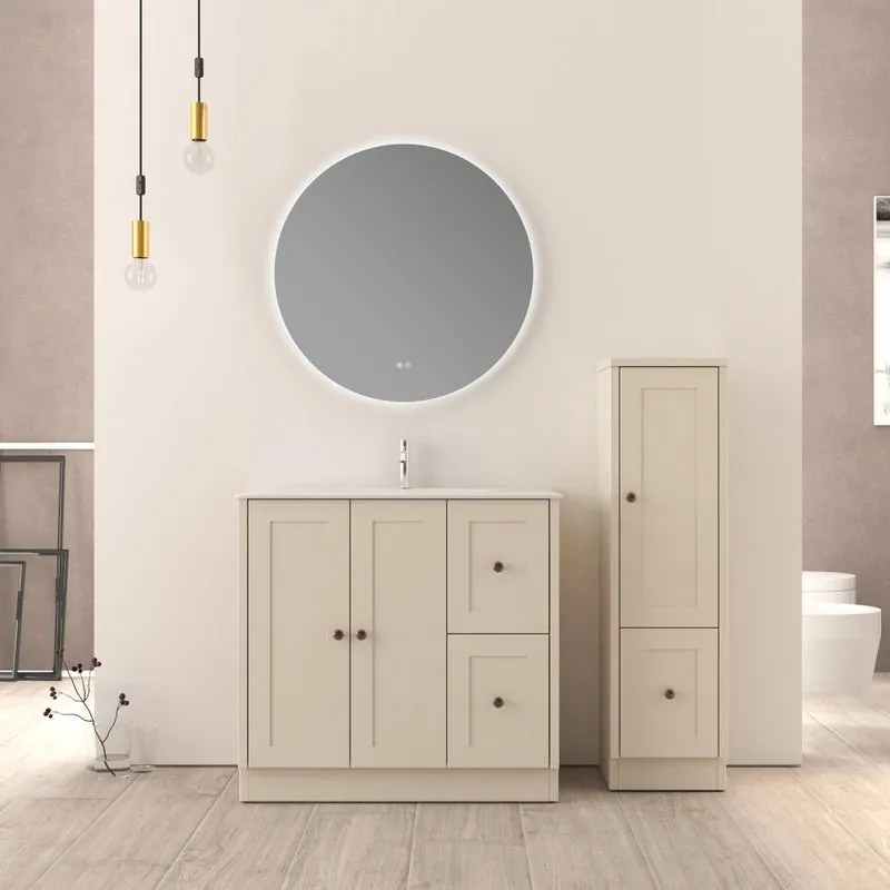 Mobile bagno da terra con lavabo HAMPTON L 90 x H 86 x P 46 cm cotone, bianco lucido, bronzo in mdf effetto legno per vasca centrale