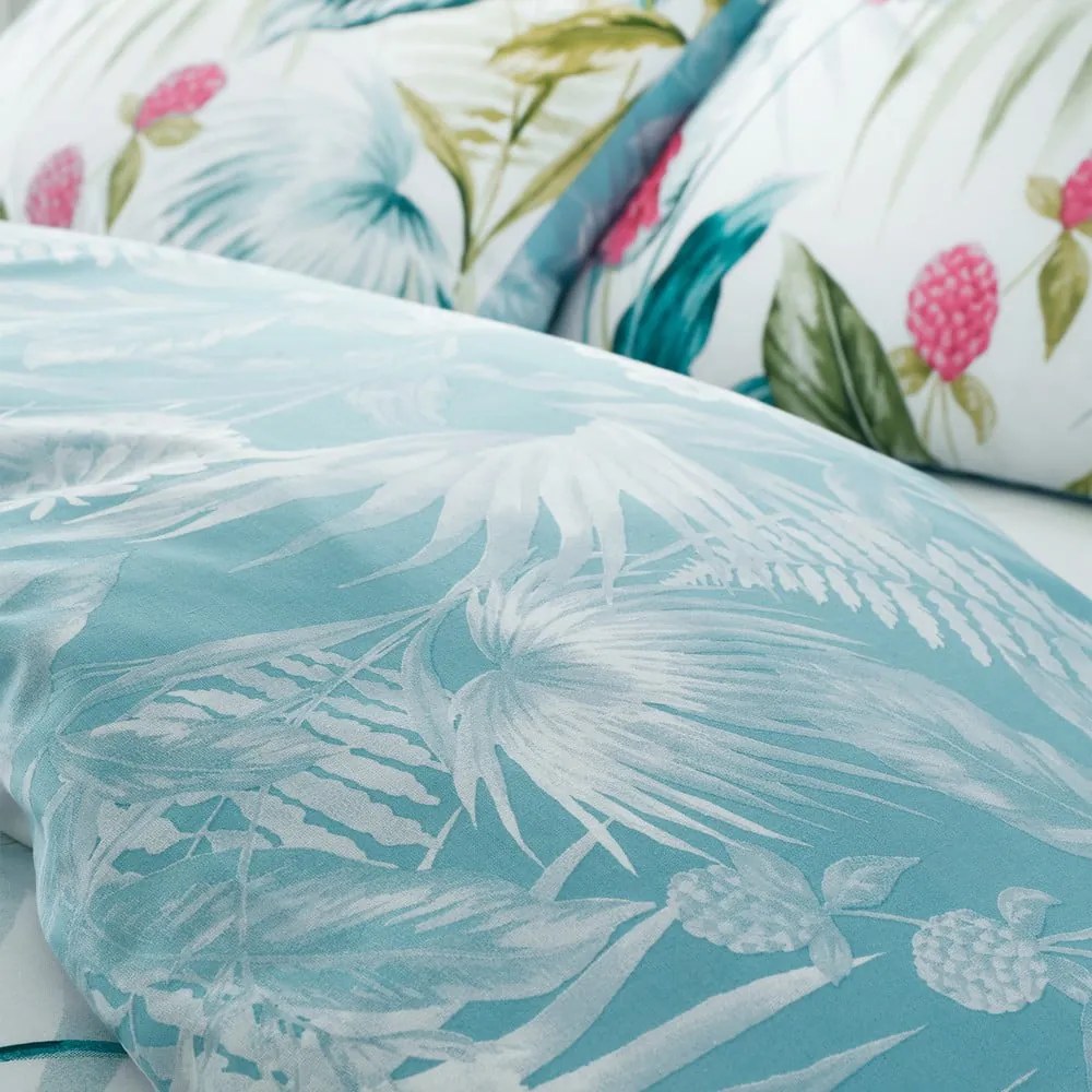 Set copripiumino e federa verde e blu per letto matrimoniale 200x200 cm Aruba Tropical Floral – Catherine Lansfield