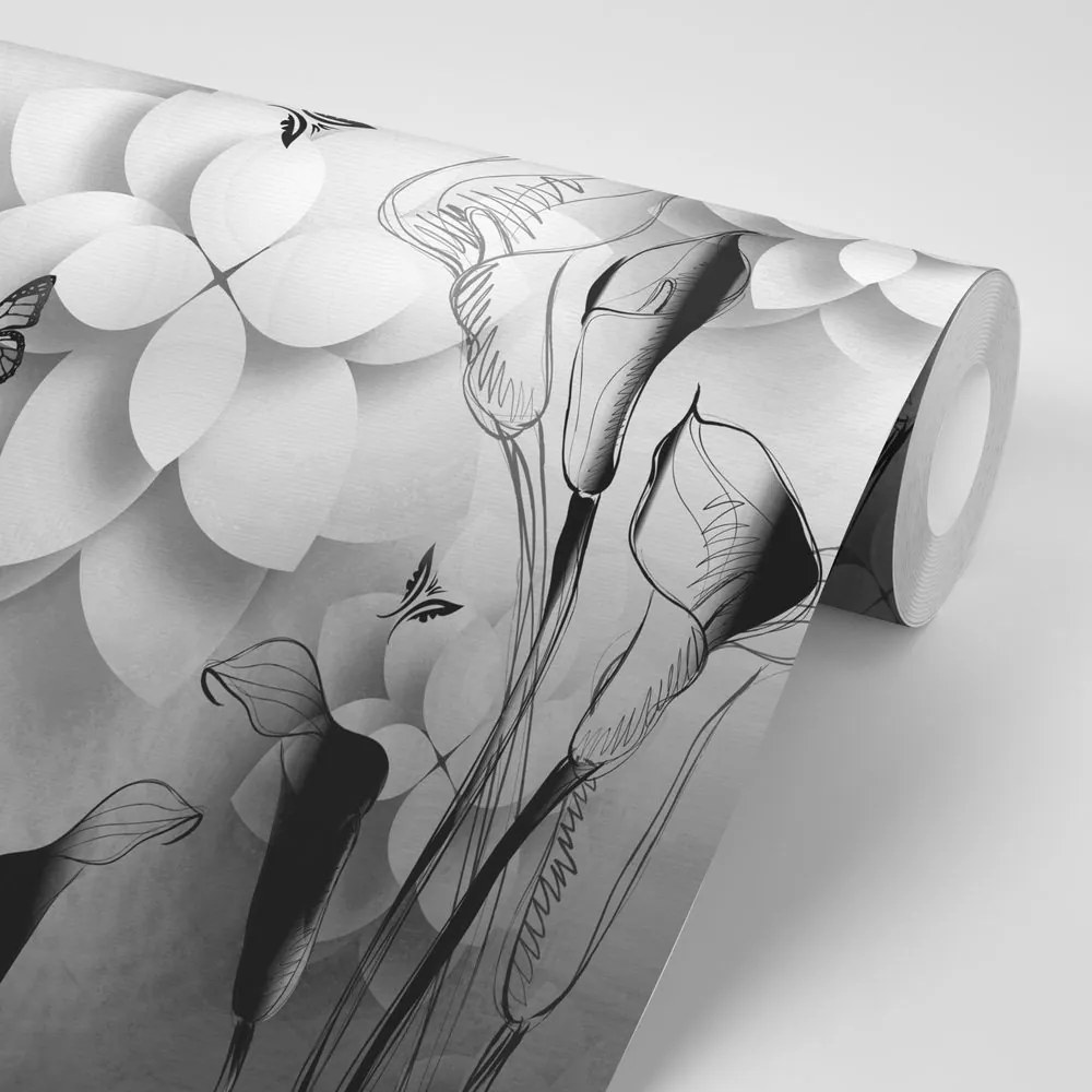 Carta da parati – Fiori astratti in bianco e nero