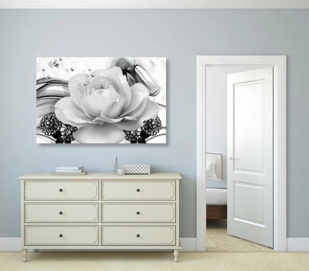 Quadro su tela – Rose di lusso con astrazione in bianco e nero