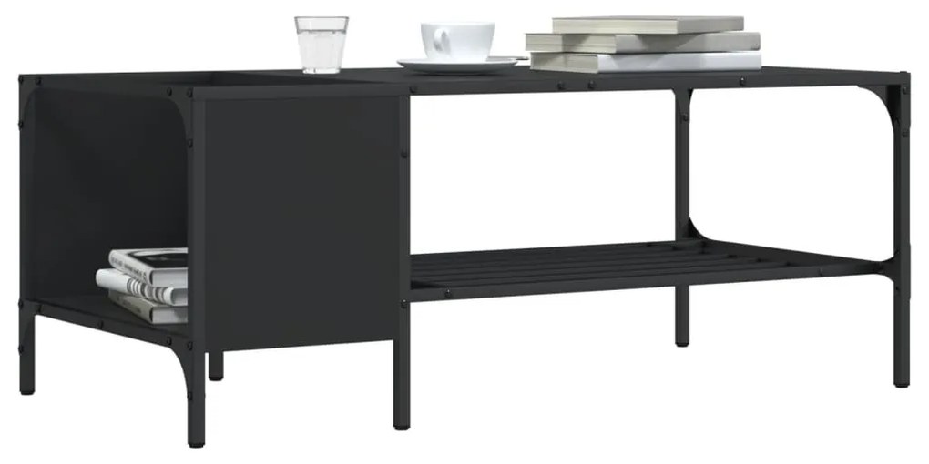 Tavolino salotto con ripiano nero 100x51x40cm legno multistrato