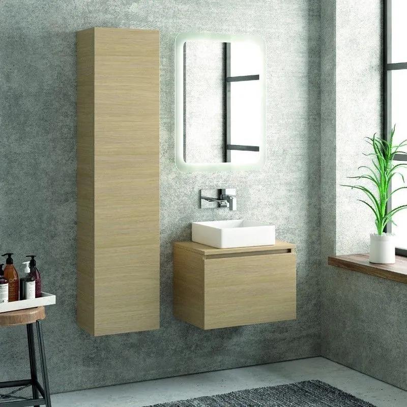 Kamalu - composizione mobili bagno sospesi 60 cm con lavabo, colonna e specchio led sp-60b