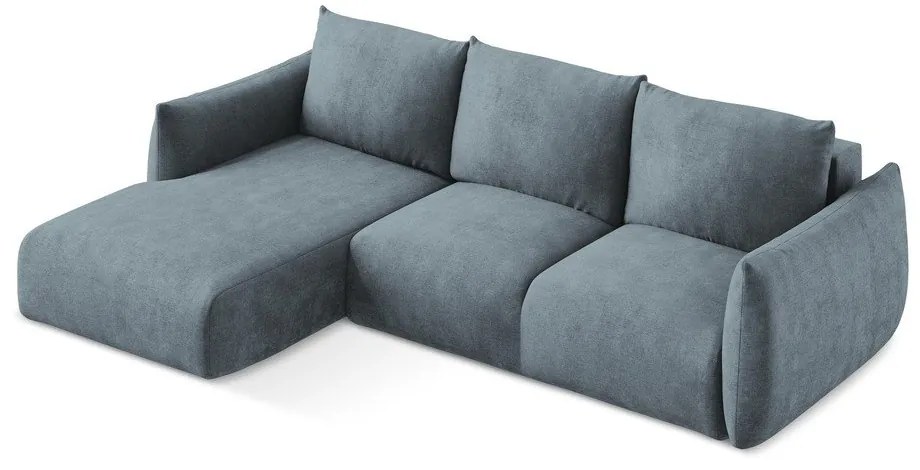 Divano angolare blu allungabile (con penisola a sinistra/con chaise lounge) con rivestimento in ciniglia Leila – Makamii