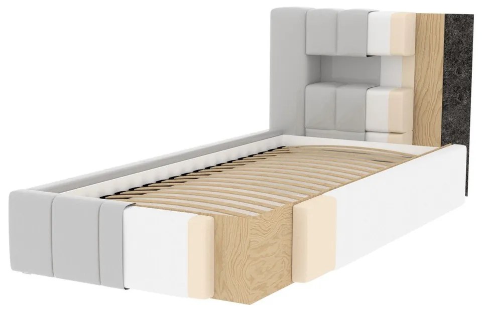 Letto singolo imbottito marrone chiaro con contenitore con rete inclusa 90x200 cm Lamica – ELTAP