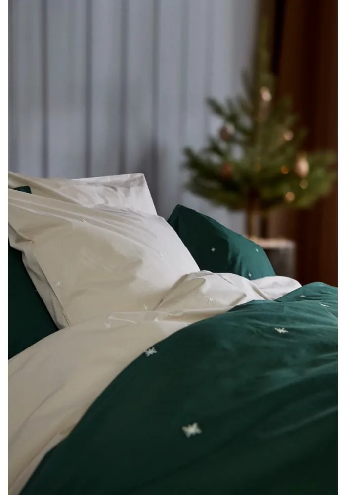 Set copripiumino e federa beige in percalle di cotone per letto singolo 140x200 cm Christmas Fable – JUNA