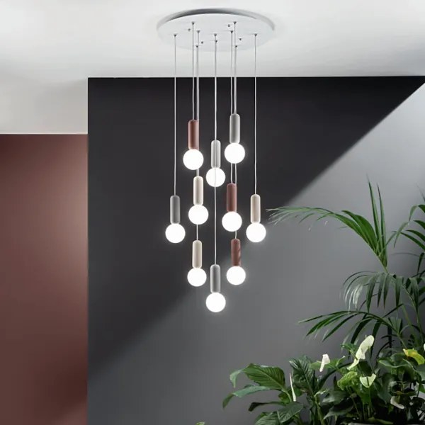 Lampada a sospensione ROCK 60 cm in cemento Multicolor e vetro soffiato 10 Luci