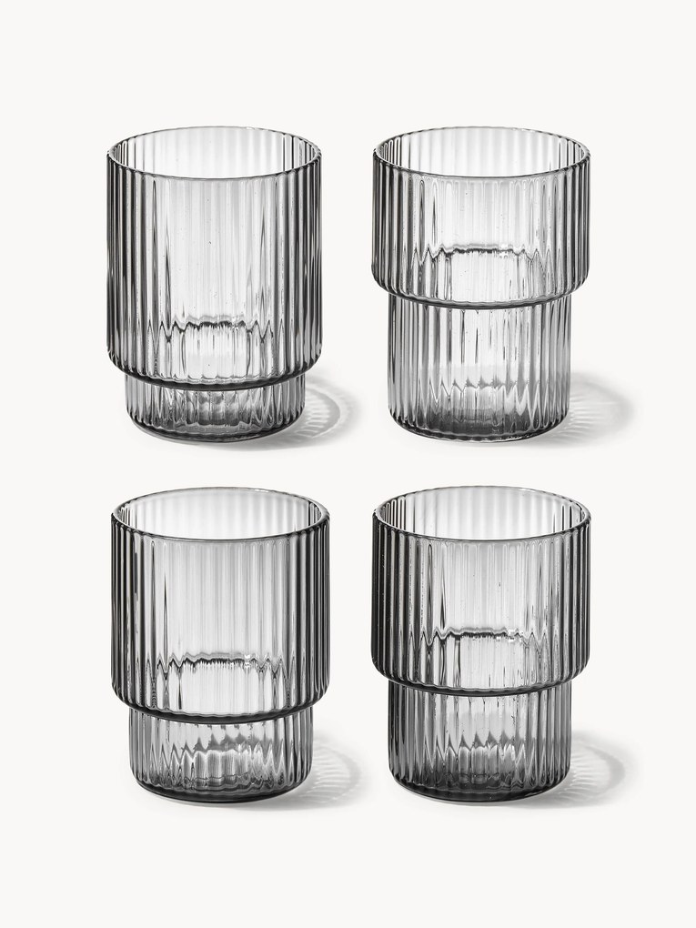 Set di 4 bicchieri in vetro soffiato con scanalatura in rilievo Ripple, 200 ml