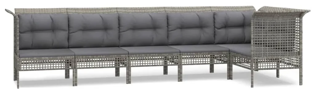 Set divani da giardino 6 pz con cuscini in polyrattan grigio