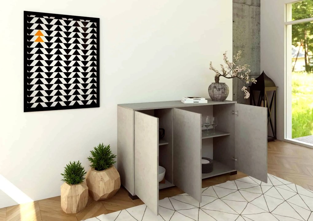 Madia e Porta TV Lumina con ante in bianco lucido e cashmere, Cashmere / Madia 4 ante