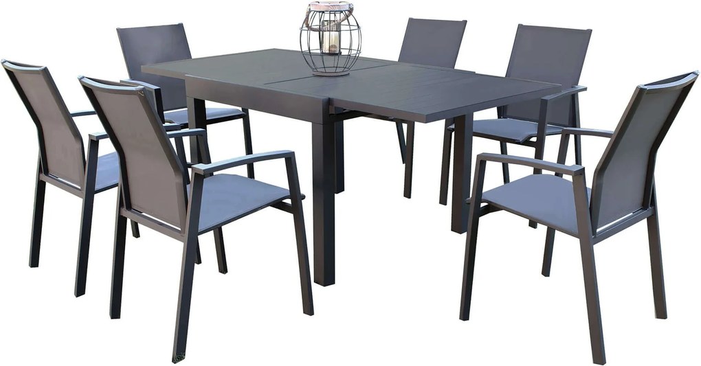 JERRI - set tavolo in alluminio cm 90/180 x 90 x 75 h con 6 poltrone Lotus