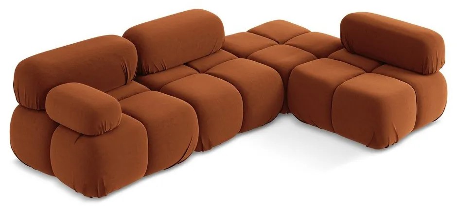 Divano angolare componibile arancione (con penisola a destra) con rivestimento in velluto Lokua – Makamii