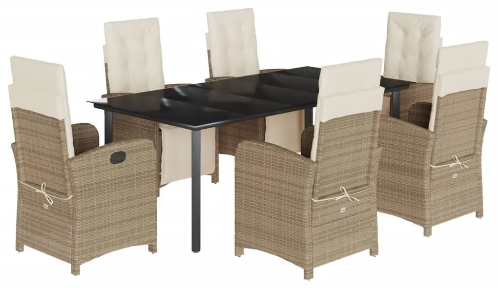 Set da pranzo da giardino 7 pz con cuscini beige in polyrattan
