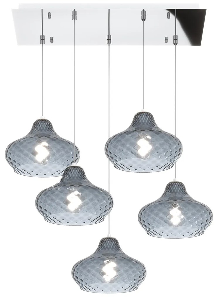 Lampadario Tondo Contemporaneo Dress Metallo Cromo Vetro Blu 5 Luci E27