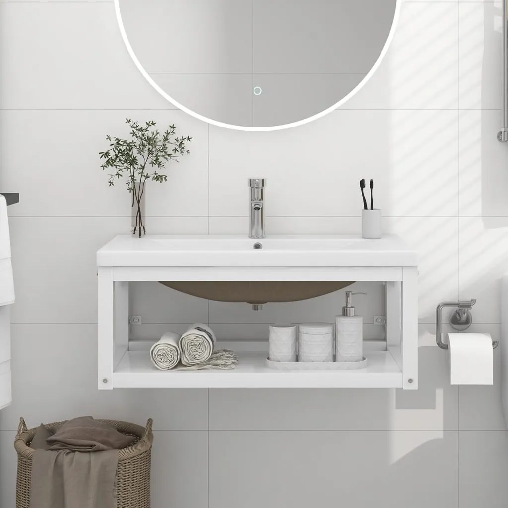 Telaio per lavabo da bagno con lavabo integrato bianco in ferro