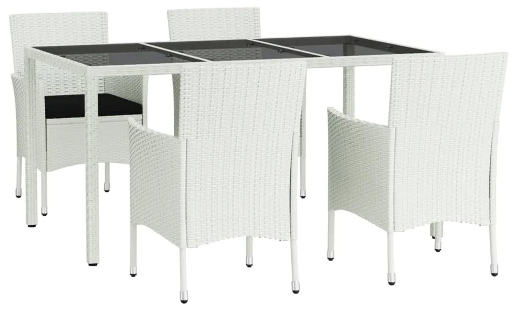 Set da Pranzo da Giardino 5 pz con Cuscini in Polyrattan Bianco