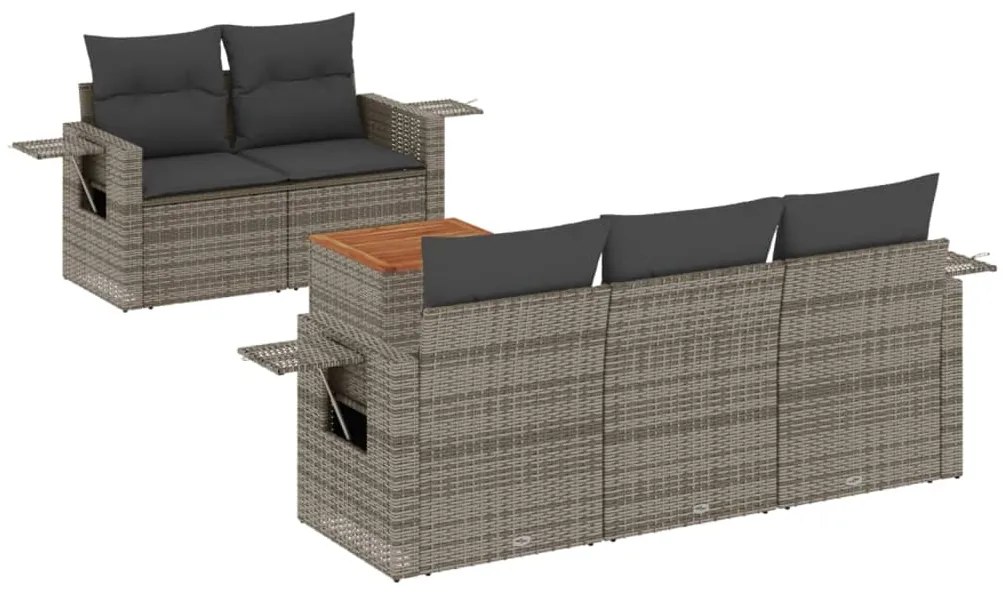 Set divano da giardino 6 pz con cuscini grigio in polyrattan