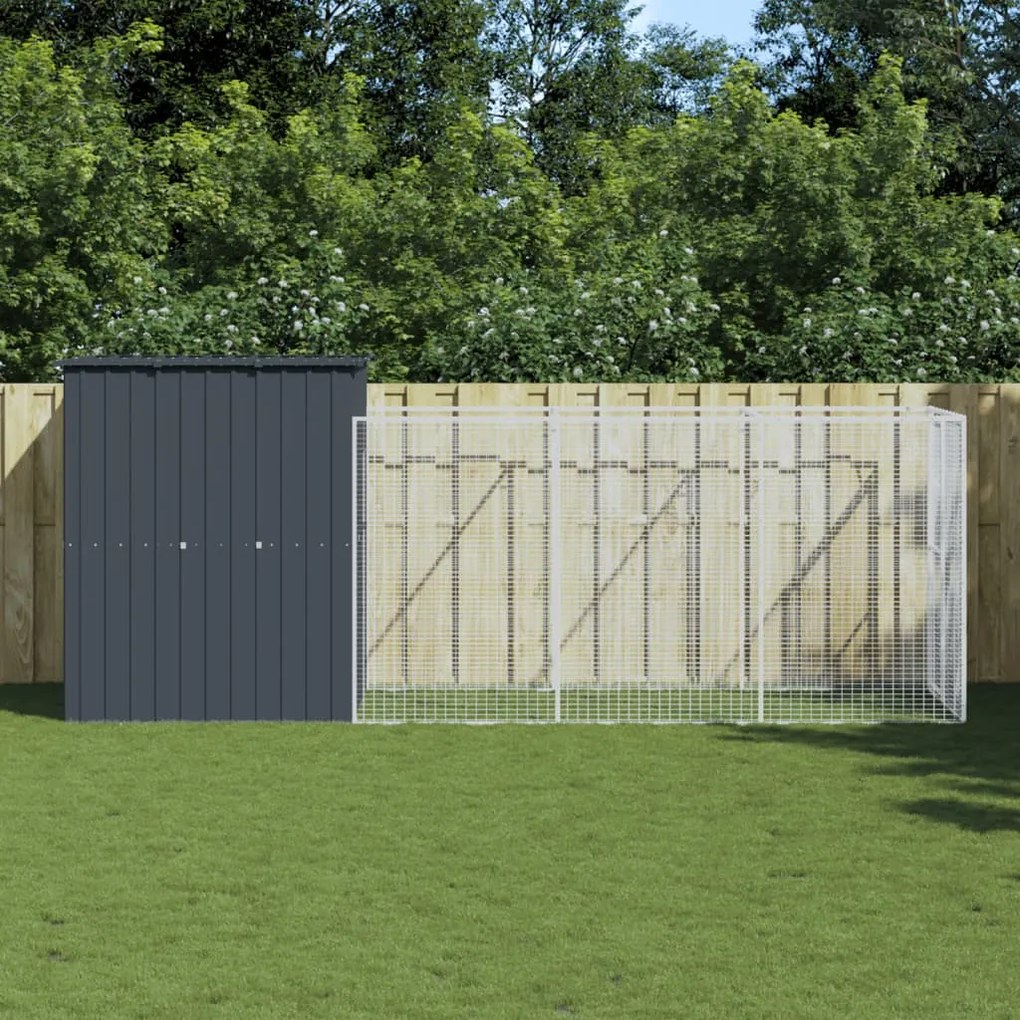 Casetta Cani Con Corsa Antracite 165x455x181 Cm Acciaio Zincato /