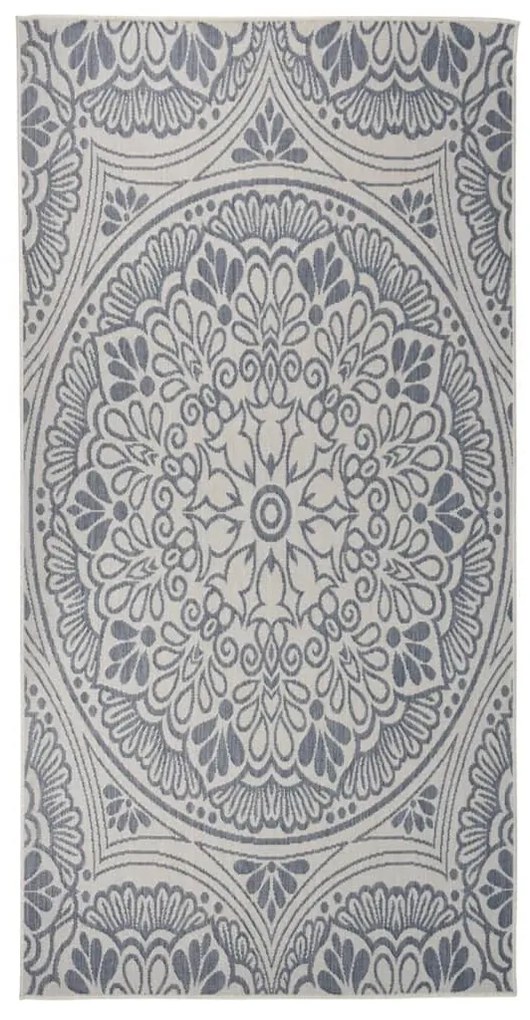 Tappeto Da Esterni A Tessitura Piatta 100x200 Cm Motivo Blu /