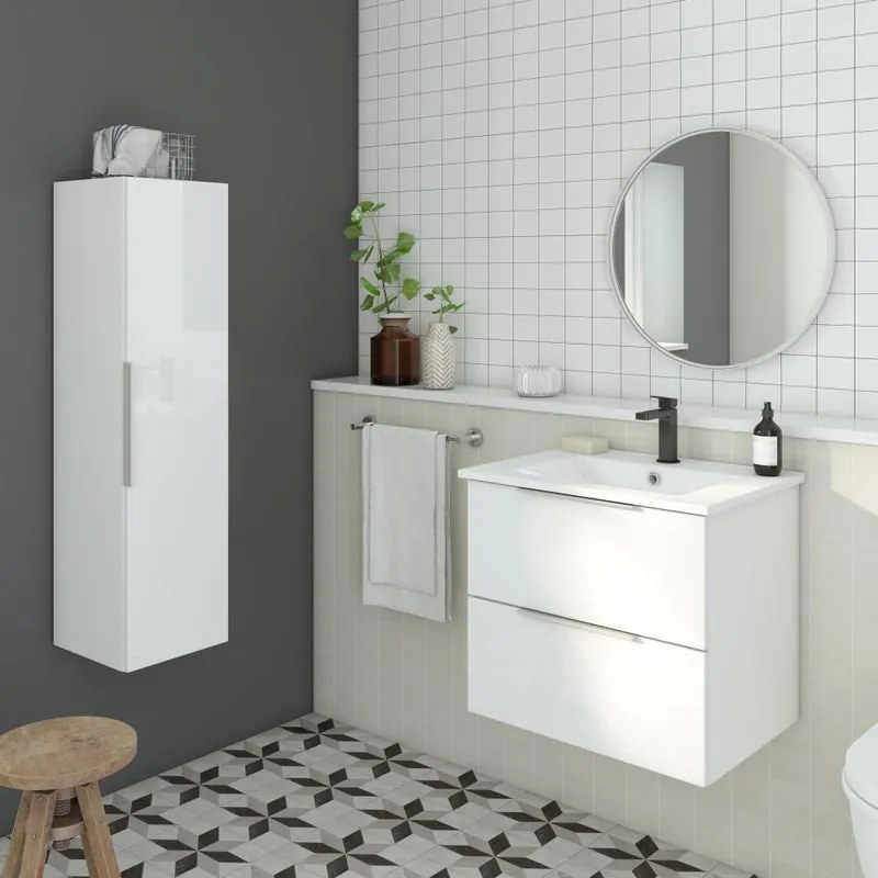 Mobile da bagno sotto lavabo Essential bianco lucido laccato L 60 x H 53 x P 45 cm 2 cassetti, lavabo non incluso