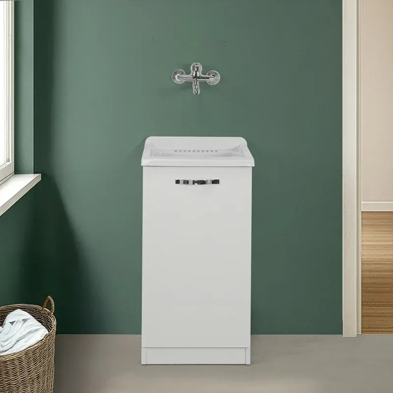 Mobile lavatoio 47x50cm salvaspazio in legno bianco 1 anta linea Pilar
