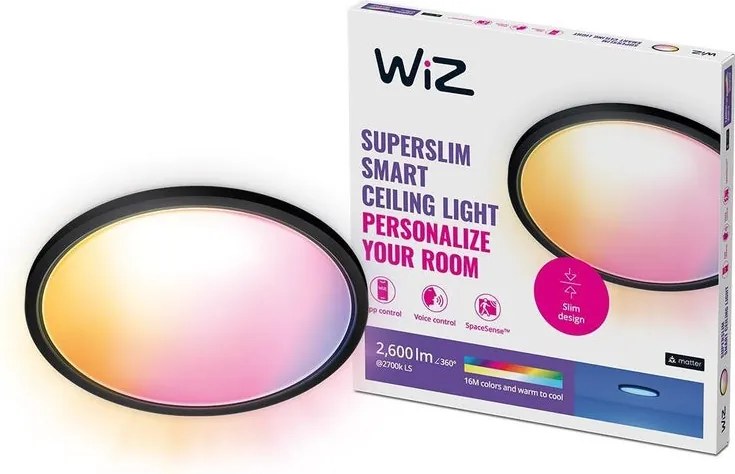 Plafoniera SuperSlim WiZ Ceiling Ø 42.3 cm nero IP20, 1XE27