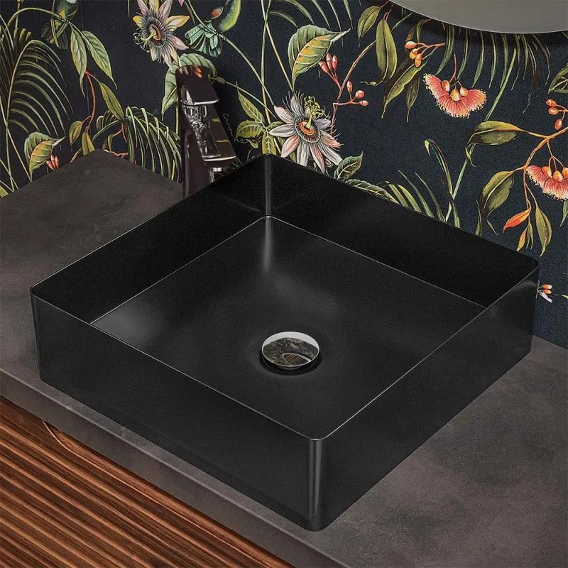 Lavabo da appoggio quadrato 45 cm in acciaio inox nero opaco   Goya