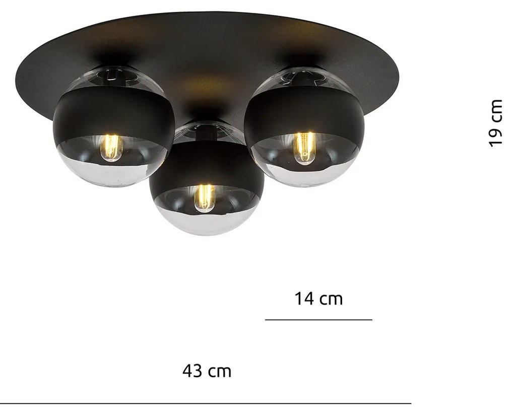 Plafoniera Minimal Mnemosine Acciaio Nero 3 Luci E14 Ip20