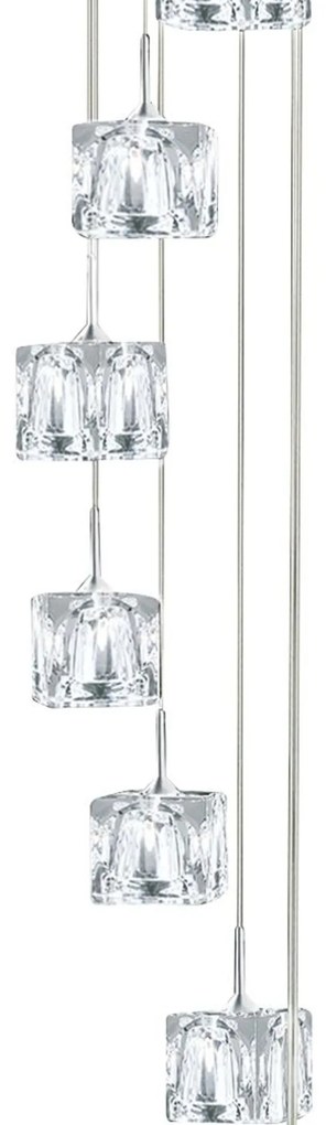 Lampadario Contemporaneo Ice Cube Acciaio Cromo Vetro Trasp Led 4875W 3000K