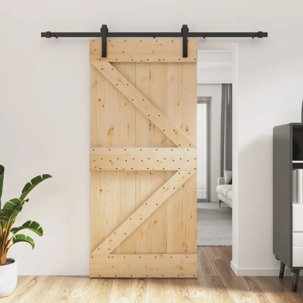 Porta Scorrevole Con Set Hardware 95x210 Cm Legno Massello Pino /