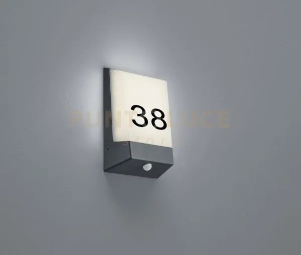 Kasai applique led 9w 50lm, 3000k antracite con sensore e numero ci...