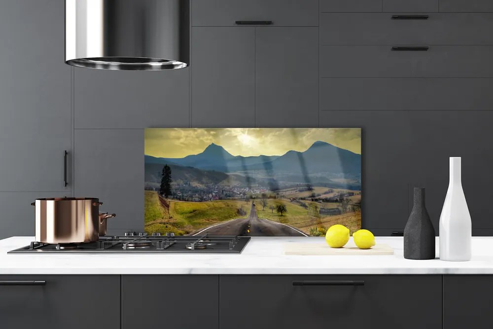Pannello paraschizzi cucina Strada al paesaggio di montagna 140x70 cm