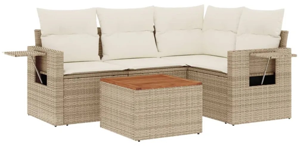 Set divano da giardino 5 pz con cuscini beige in polyrattan