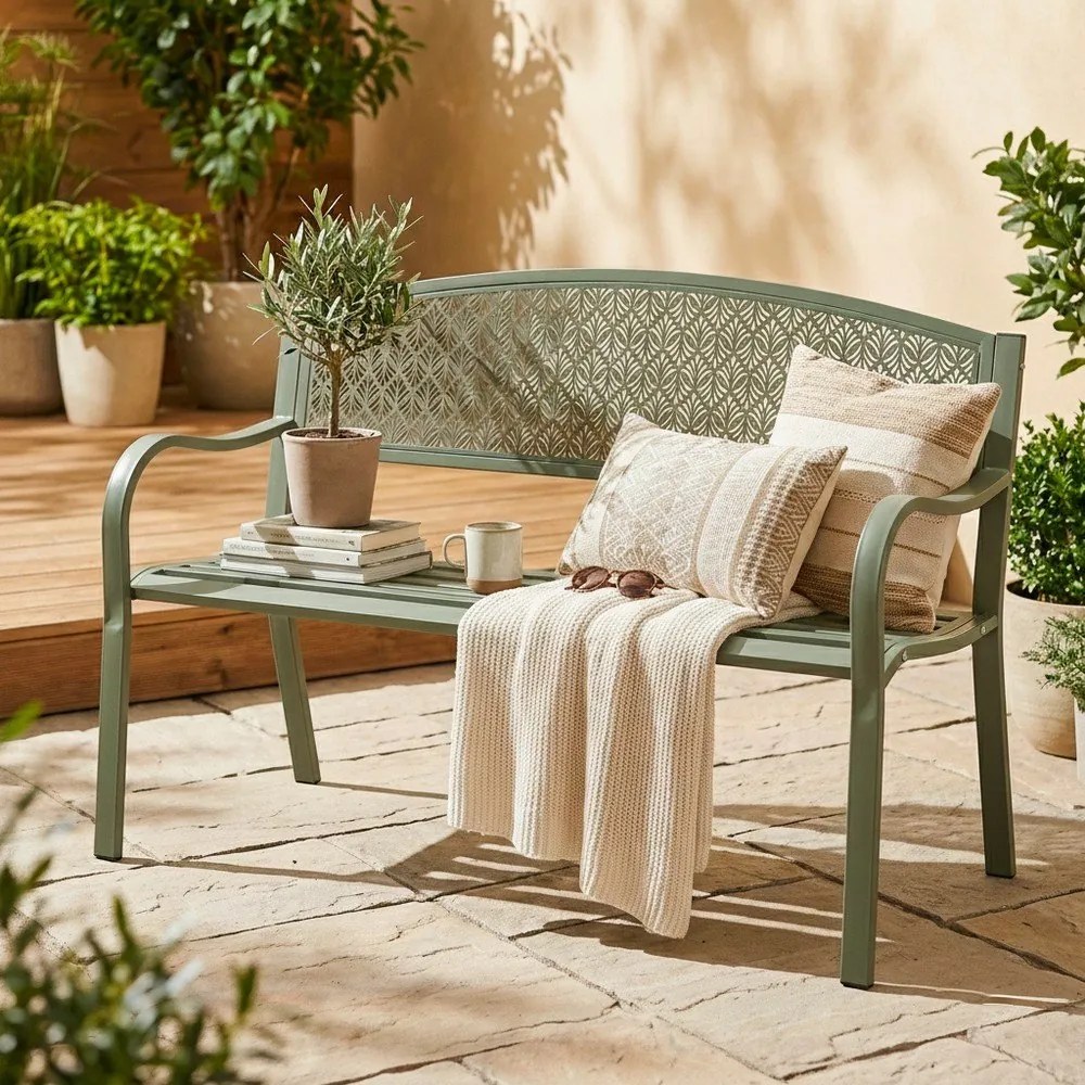 Panca da giardino color kaki in metallo Lizette – Bizzotto