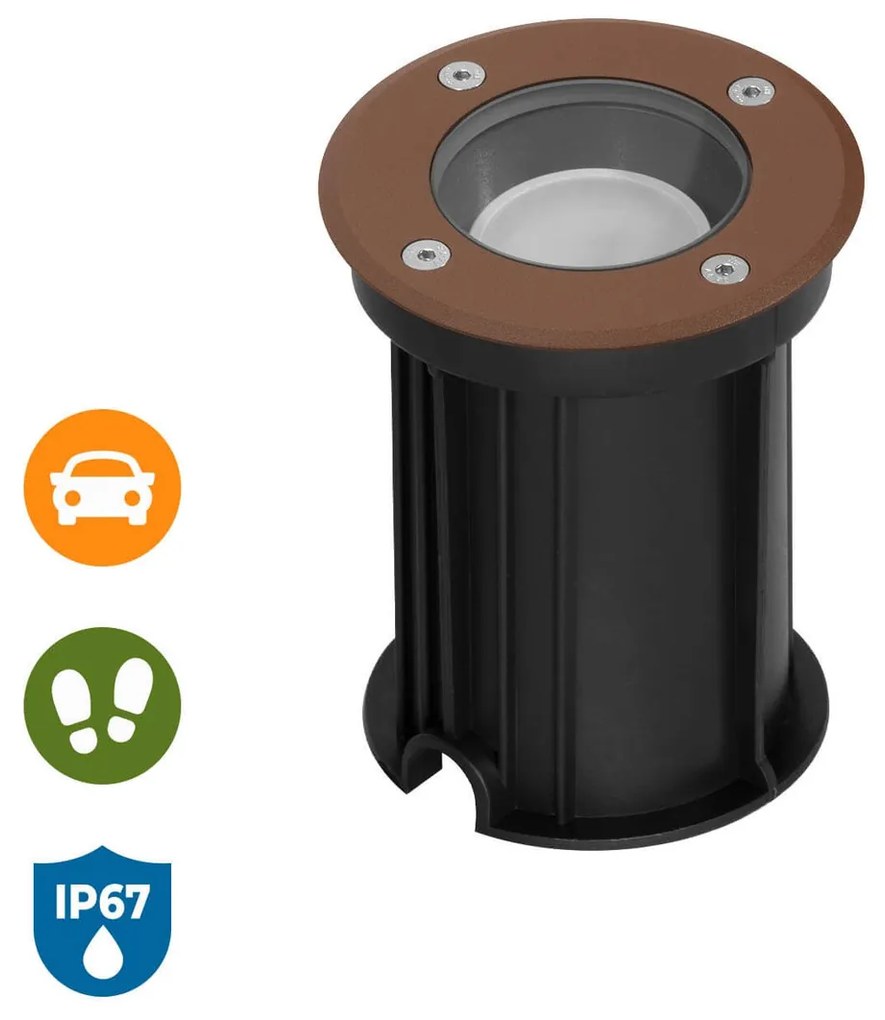 Faretto Carrabile GU10 IP67 - CORTEN con Doppio Pressacavo