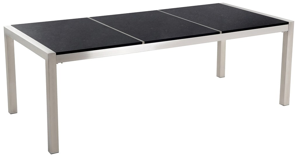 Set di tavolo e 8 sedie da giardino in acciaio basalto e fibra tessile beige nero lucido 220 cm GROSSETO Beliani