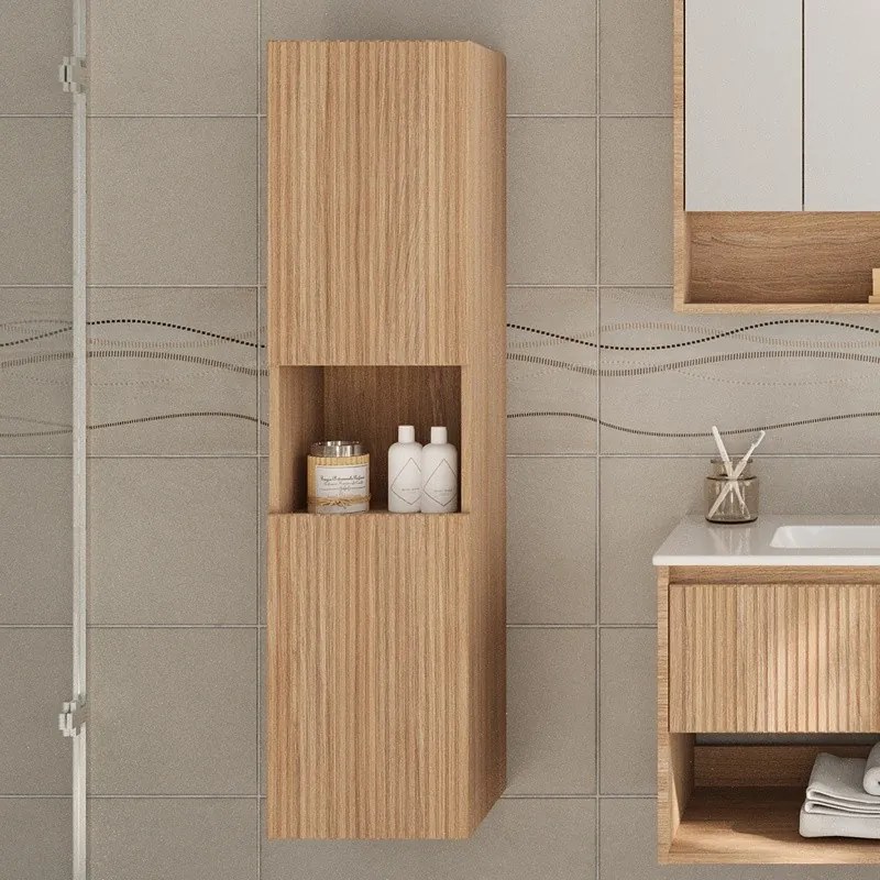 Kamalu - Composizione bagno cannettata 80 cm rovere chiaro | LAC-IRIDE-80