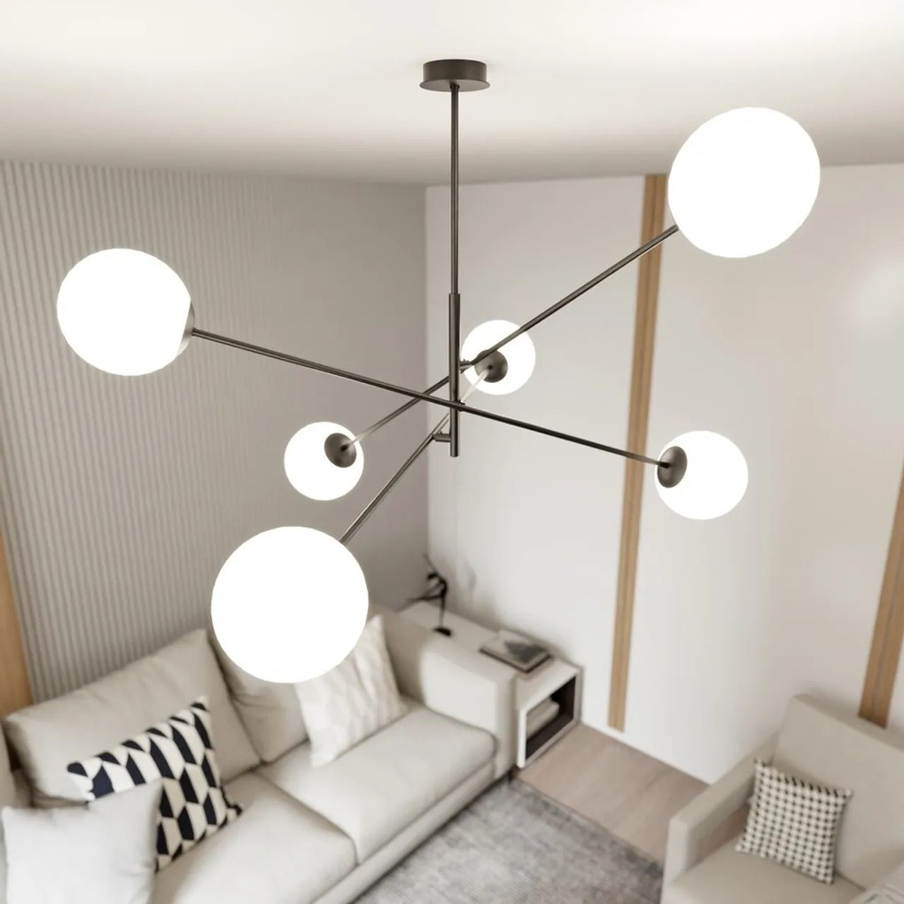 Lampadario da Soffitto in Acciaio e Vetro LINEAR 6 Nero 6xE14